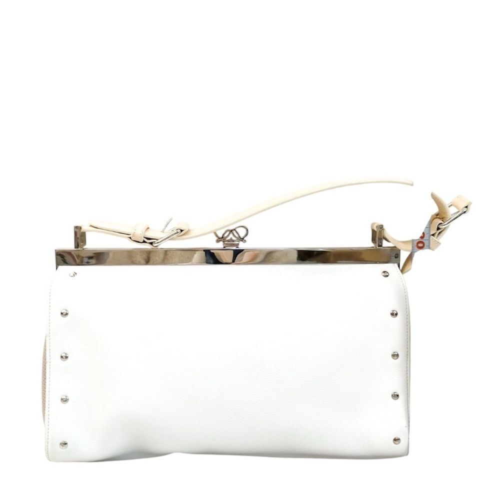 Auth LOEWE White Leather Frame Box Clutch Baguette Pouchette - Picture 4 of 10